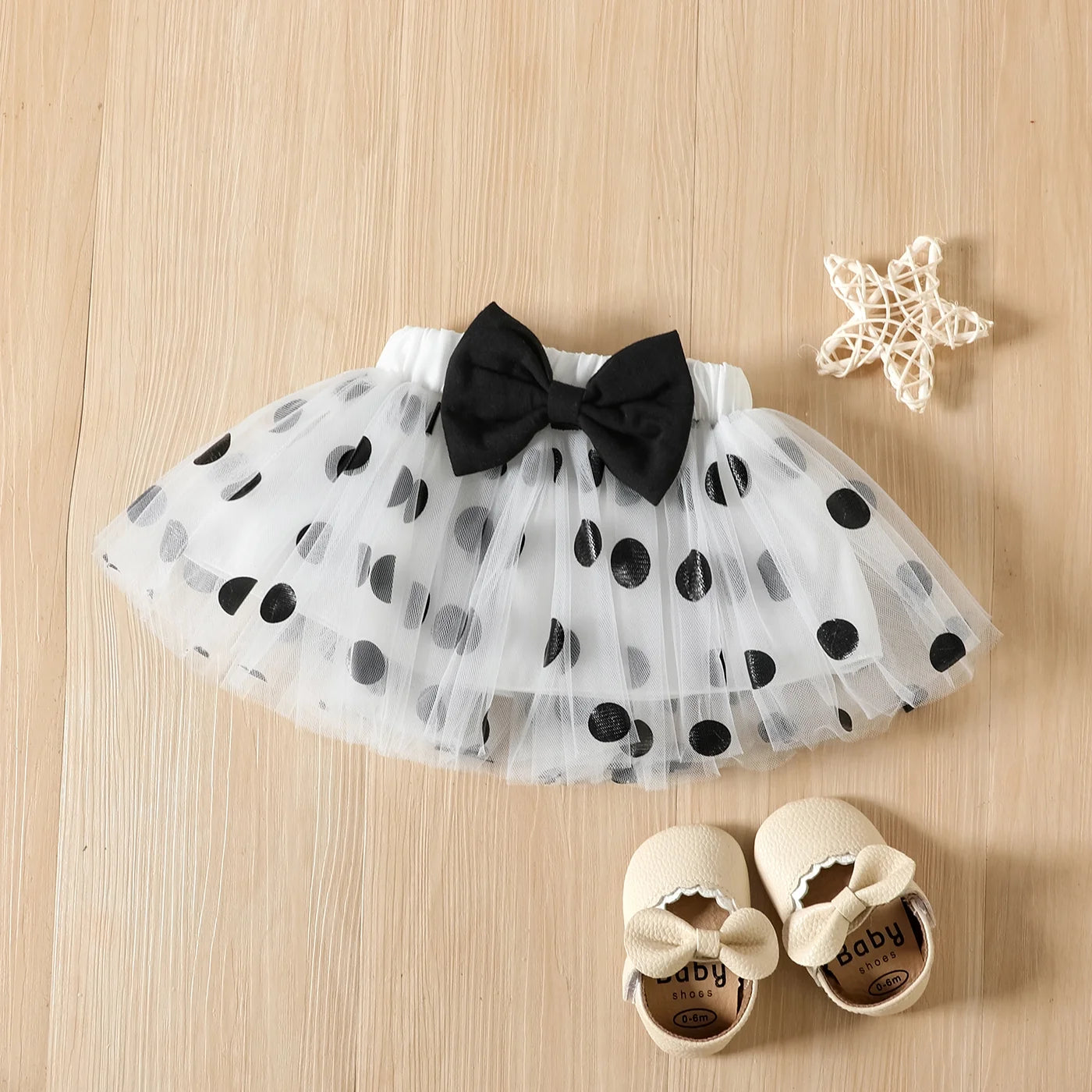 3Pcs Baby Girl 95% Cotton Ruffle Short-Sleeve Letter & Cow Print Romper and Polka Dots Mesh Skirt & Headband Set