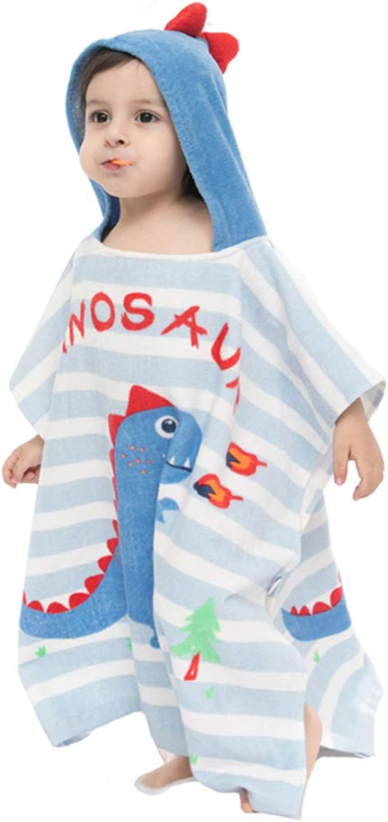 Kids Bath/Pool/Beach Hooded Poncho Towel-Cartoon Animal Pattern Cotton Beach Towel for Baby and Kids (Army Green Dinosaur, 5-9 Years/Height:43.3"-51.2")