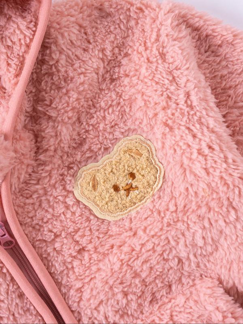 Autum/Winter Children'S Zipper Jacket Fashionable Little Bear Children'S Clothing Cute Boys' and Girls' Hooded Top with Fleece Lining Baby Warm Jacket Baby Clothes Girl