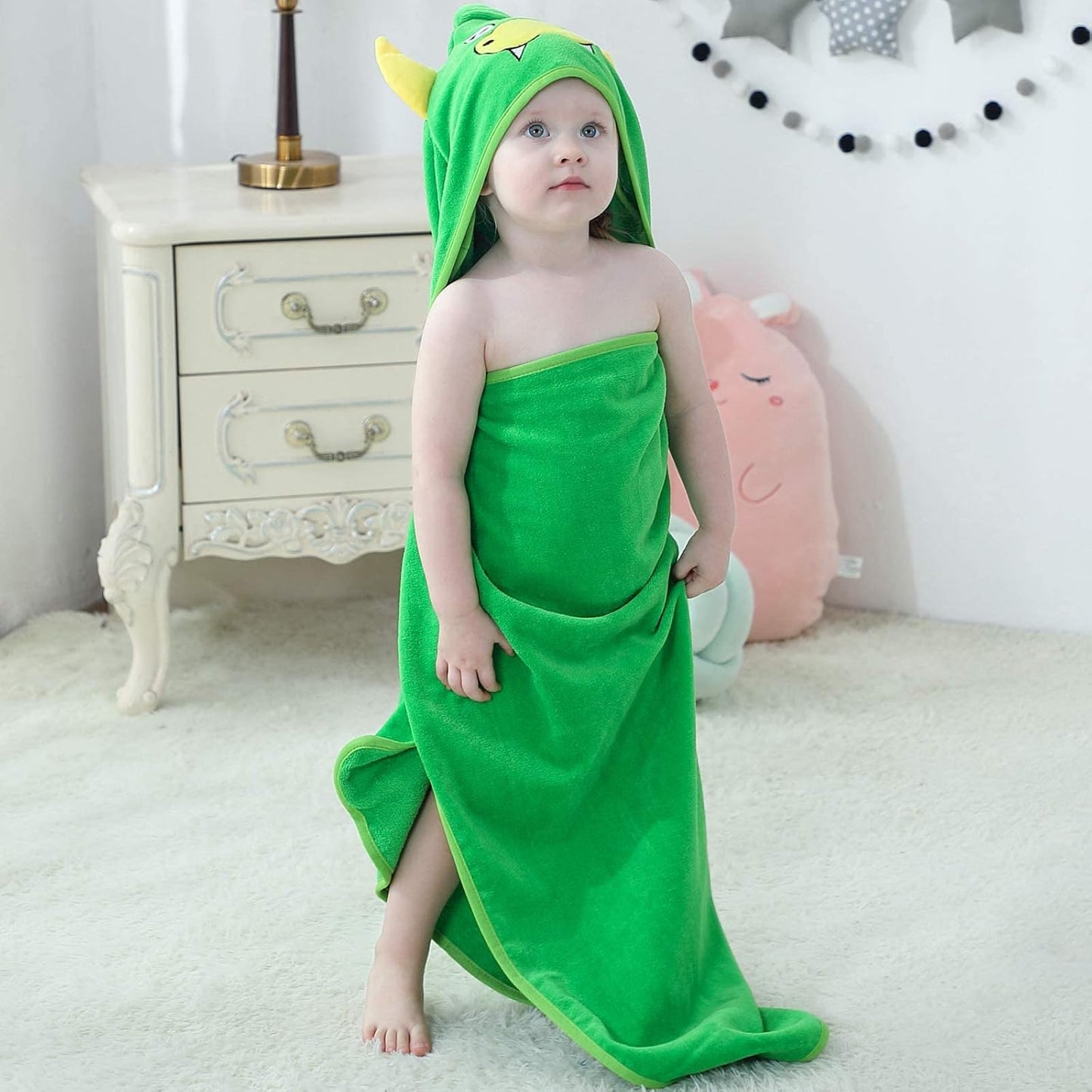 Unisex Baby Animal Hooded Bath Towel Soft Cotton Beach Swimming Bathrobe for 0-6T, Green