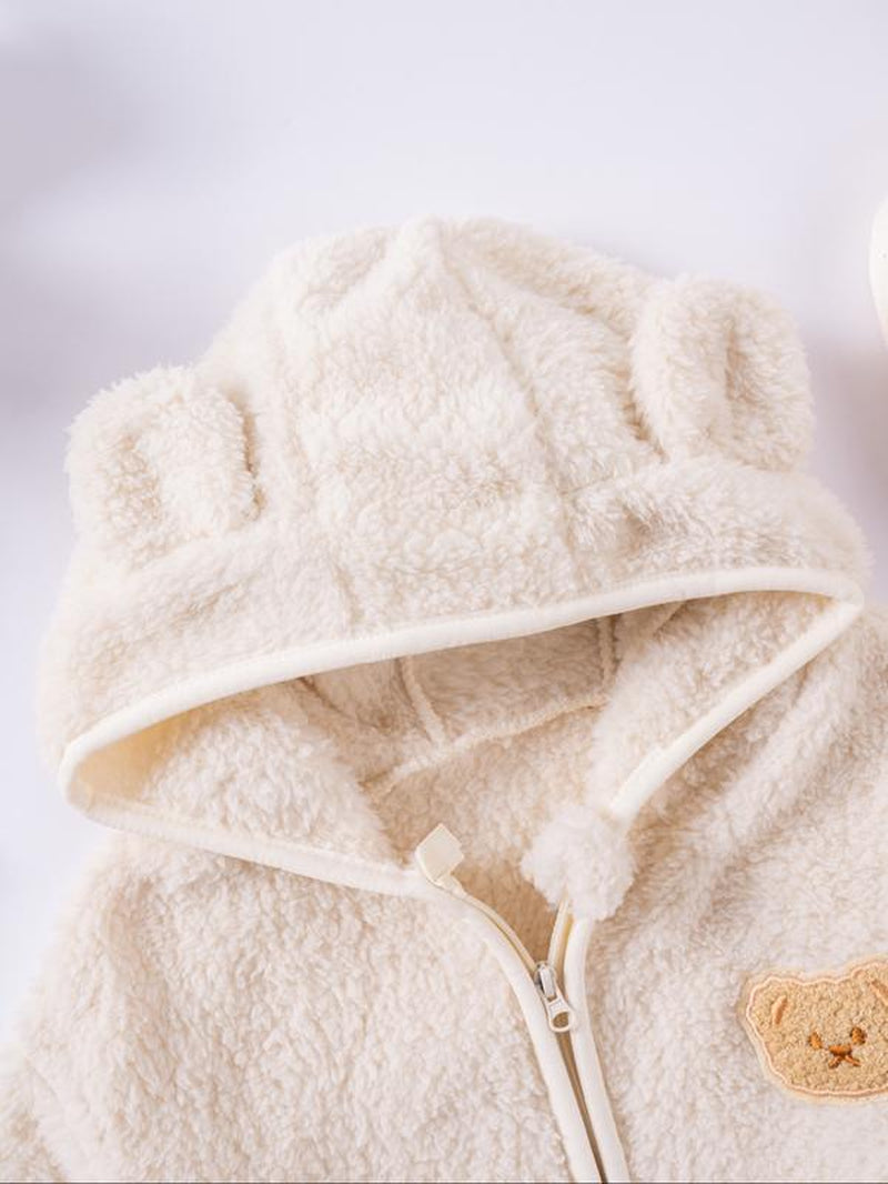 Autum/Winter Children'S Zipper Jacket Fashionable Little Bear Children'S Clothing Cute Boys' and Girls' Hooded Top with Fleece Lining Baby Warm Jacket Baby Clothes Girl