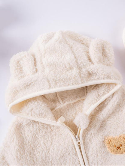 Autum/Winter Children'S Zipper Jacket Fashionable Little Bear Children'S Clothing Cute Boys' and Girls' Hooded Top with Fleece Lining Baby Warm Jacket Baby Clothes Girl