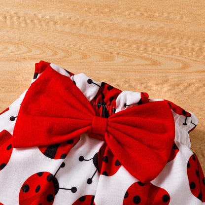 3Pcs Baby Girl Ladybug Long Sleeve Romper and Bowknot Trousers Set,Fall Clothes Newborn Outfit,0-18 Month
