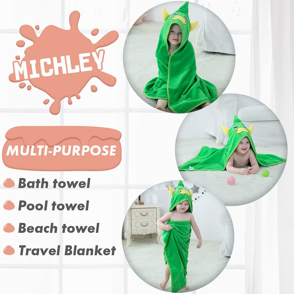 Unisex Baby Animal Hooded Bath Towel Soft Cotton Beach Swimming Bathrobe for 0-6T, Green