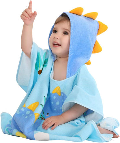 Kids Bath/Pool/Beach Hooded Poncho Towel-Cartoon Animal Pattern Cotton Beach Towel for Baby and Kids (Army Green Dinosaur, 5-9 Years/Height:43.3"-51.2")