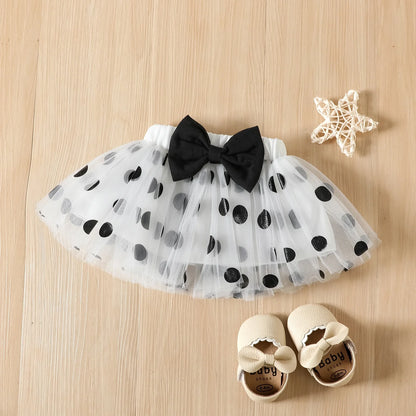 3Pcs Baby Girl 95% Cotton Ruffle Short-Sleeve Letter & Cow Print Romper and Polka Dots Mesh Skirt & Headband Set