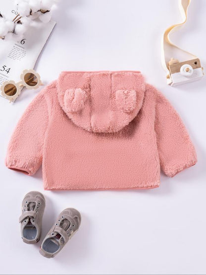 Autum/Winter Children'S Zipper Jacket Fashionable Little Bear Children'S Clothing Cute Boys' and Girls' Hooded Top with Fleece Lining Baby Warm Jacket Baby Clothes Girl