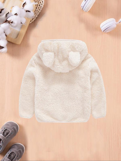 Autum/Winter Children'S Zipper Jacket Fashionable Little Bear Children'S Clothing Cute Boys' and Girls' Hooded Top with Fleece Lining Baby Warm Jacket Baby Clothes Girl