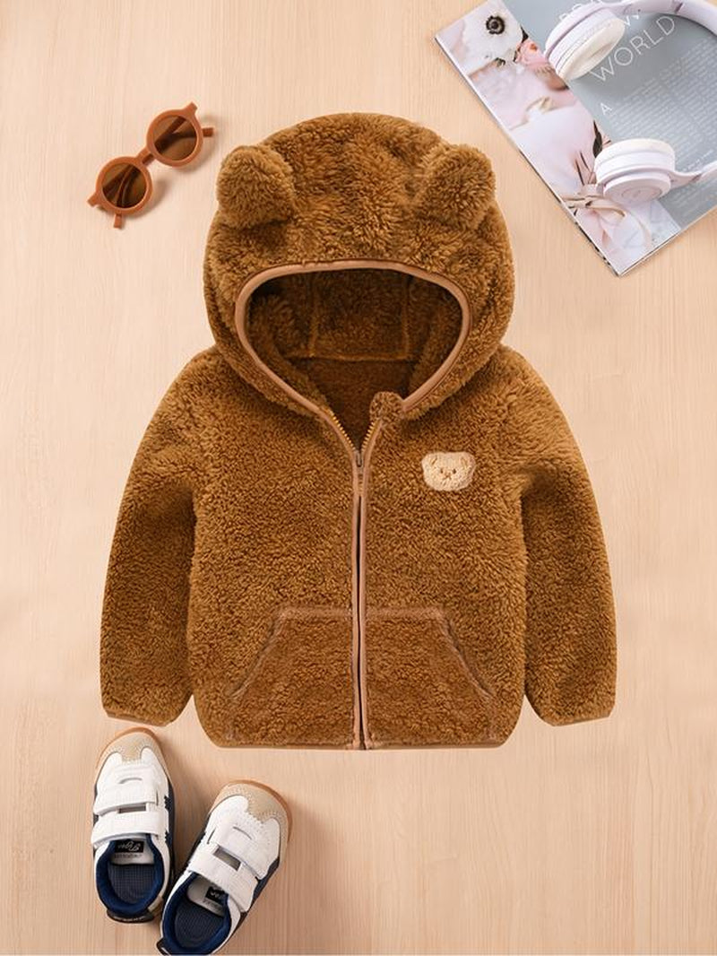 Autum/Winter Children'S Zipper Jacket Fashionable Little Bear Children'S Clothing Cute Boys' and Girls' Hooded Top with Fleece Lining Baby Warm Jacket Baby Clothes Girl