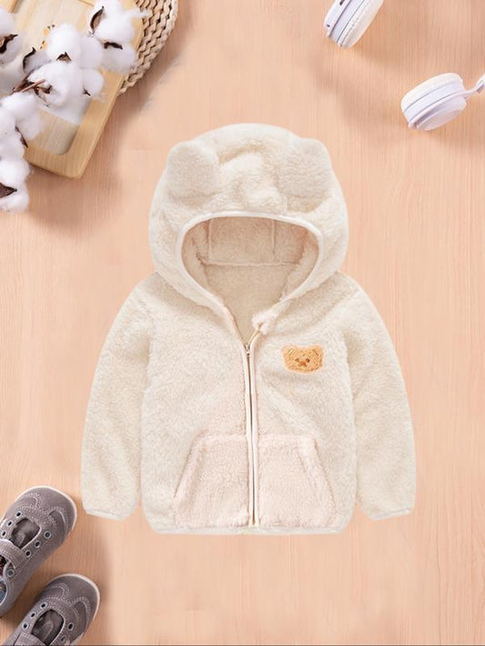 Autum/Winter Children'S Zipper Jacket Fashionable Little Bear Children'S Clothing Cute Boys' and Girls' Hooded Top with Fleece Lining Baby Warm Jacket Baby Clothes Girl