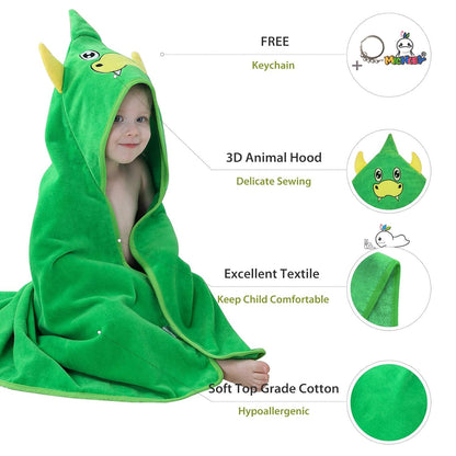 Unisex Baby Animal Hooded Bath Towel Soft Cotton Beach Swimming Bathrobe for 0-6T, Green