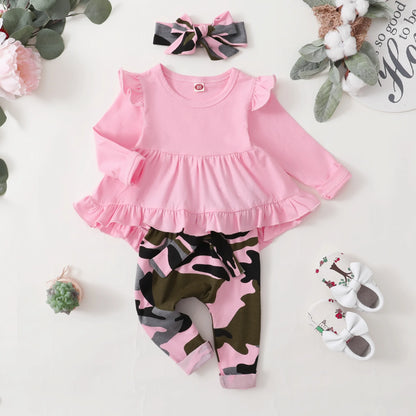 Baby Girl Clothes Toddler Girl Camo Outfit Ruffle Sleeve Shirt Floral Pant Set Fall Winter Clothing for Girl (3-4T, Pink)