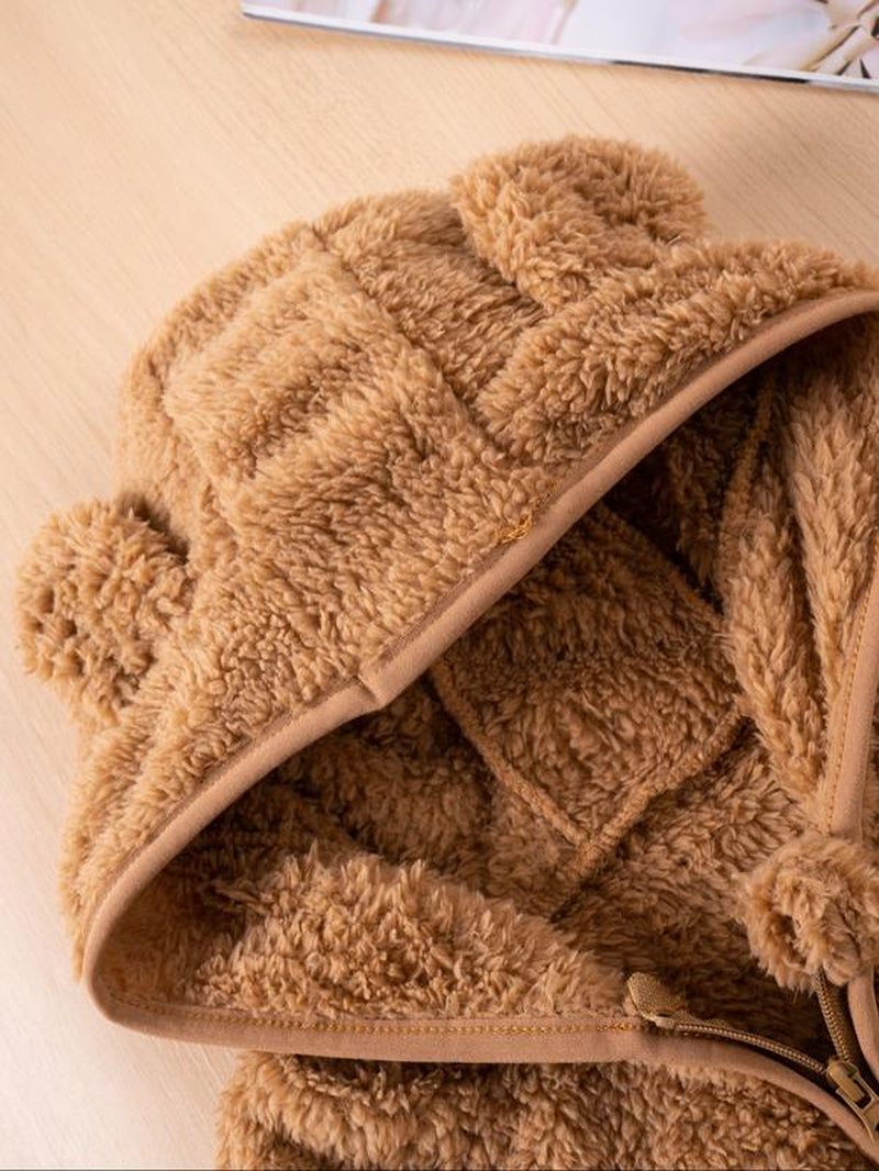 Autum/Winter Children'S Zipper Jacket Fashionable Little Bear Children'S Clothing Cute Boys' and Girls' Hooded Top with Fleece Lining Baby Warm Jacket Baby Clothes Girl