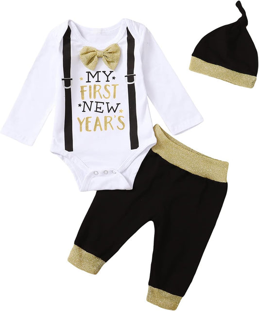 Baby Boy First New Year'S Outfit Infant Gentleman Pant Clothing Set with Hat