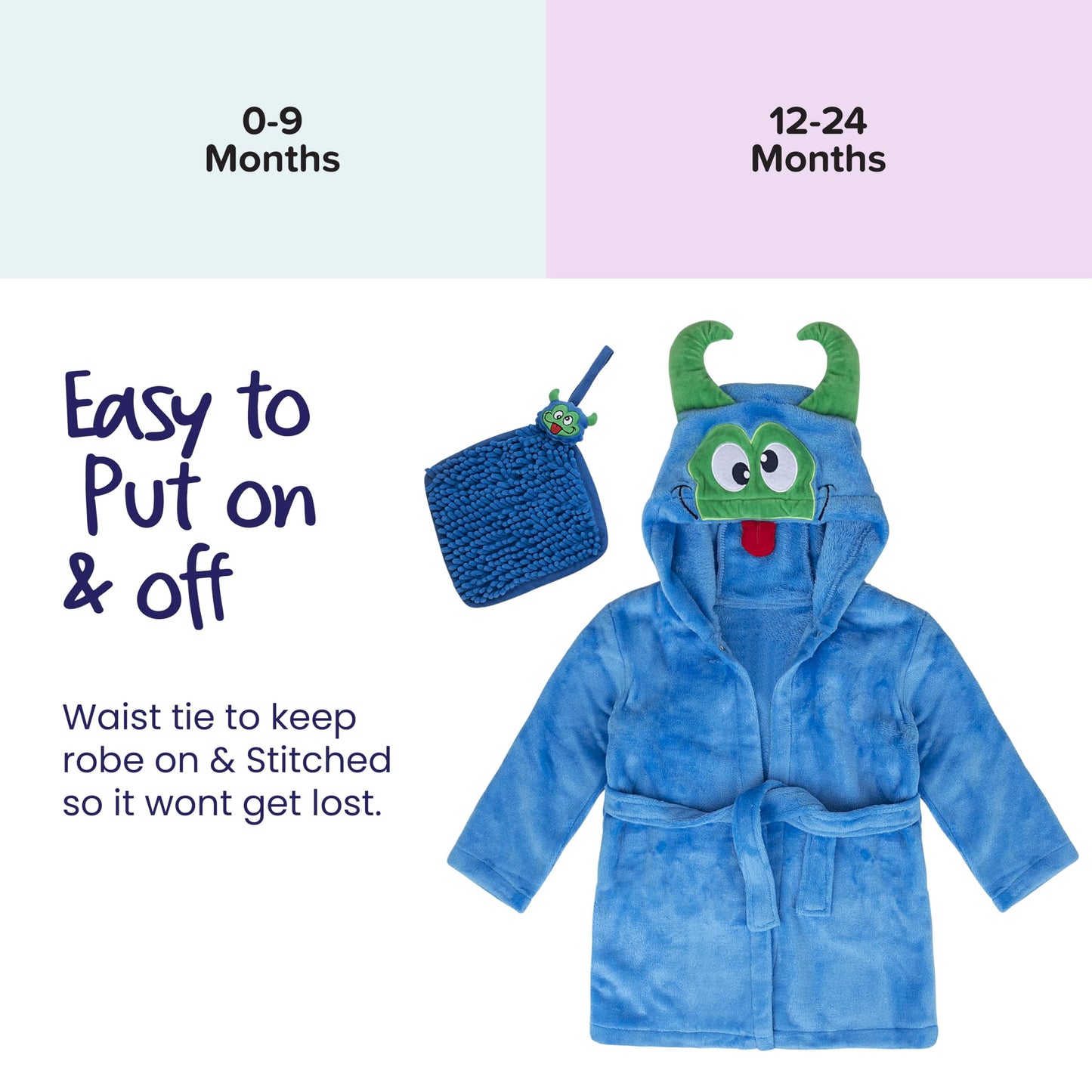 Baby Bathrobe Set for Boys Soft Plush Cotton Boys Bathrobe, Monster