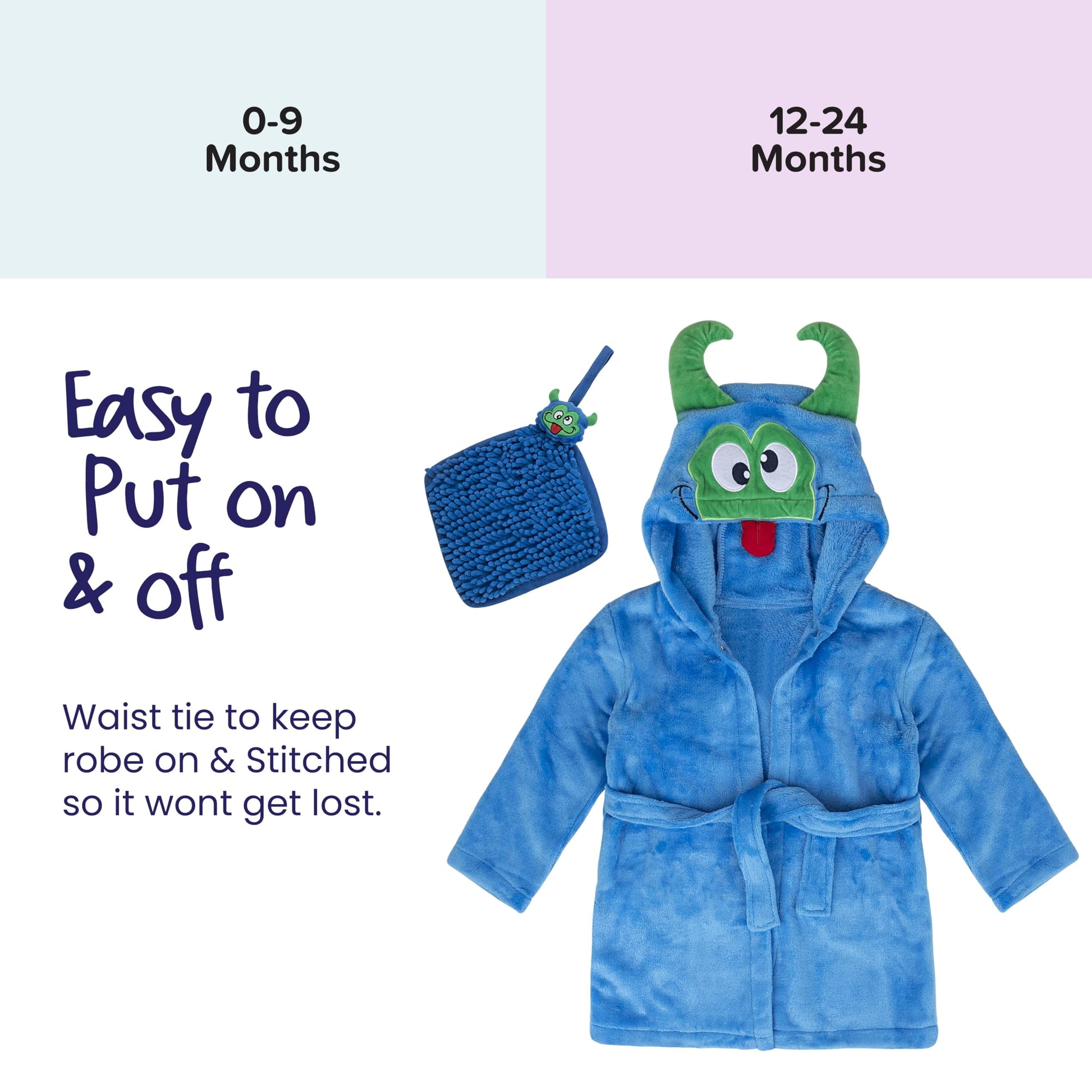 Baby Bathrobe Set for Boys Soft Plush Cotton Boys Bathrobe, Monster