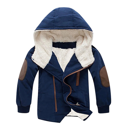Cotton-Padded with Thick Fleece Hooded Mid-Length Cotton Jacket
