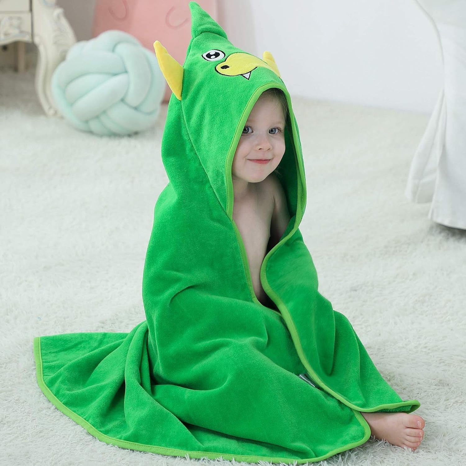 Unisex Baby Animal Hooded Bath Towel Soft Cotton Beach Swimming Bathrobe for 0-6T, Green