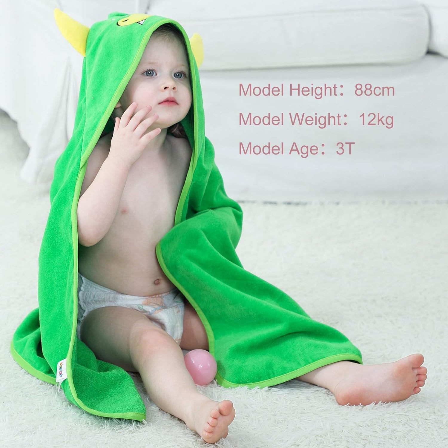 Unisex Baby Animal Hooded Bath Towel Soft Cotton Beach Swimming Bathrobe for 0-6T, Green
