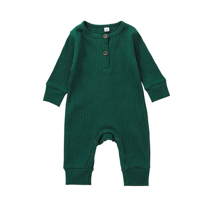 0-24Months Newborn Baby Button Romper Solid Color Knit Ribbed Jumpsuit for Infant Boys and Girls Spring Autumn Long Playsuit