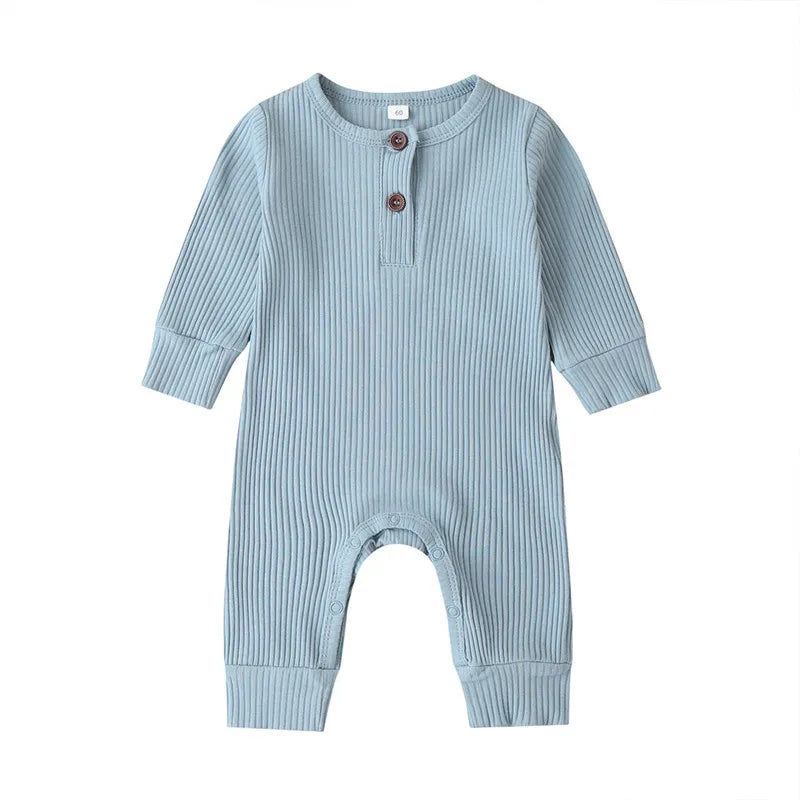 0-24Months Newborn Baby Button Romper Solid Color Knit Ribbed Jumpsuit for Infant Boys and Girls Spring Autumn Long Playsuit