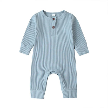 0-24Months Newborn Baby Button Romper Solid Color Knit Ribbed Jumpsuit for Infant Boys and Girls Spring Autumn Long Playsuit