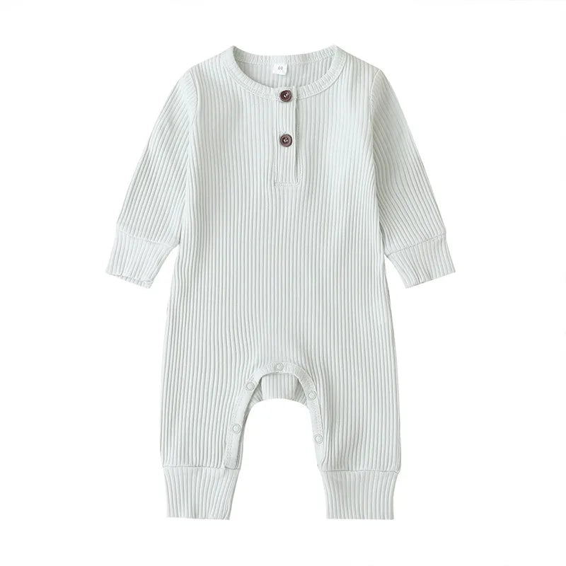 0-24Months Newborn Baby Button Romper Solid Color Knit Ribbed Jumpsuit for Infant Boys and Girls Spring Autumn Long Playsuit