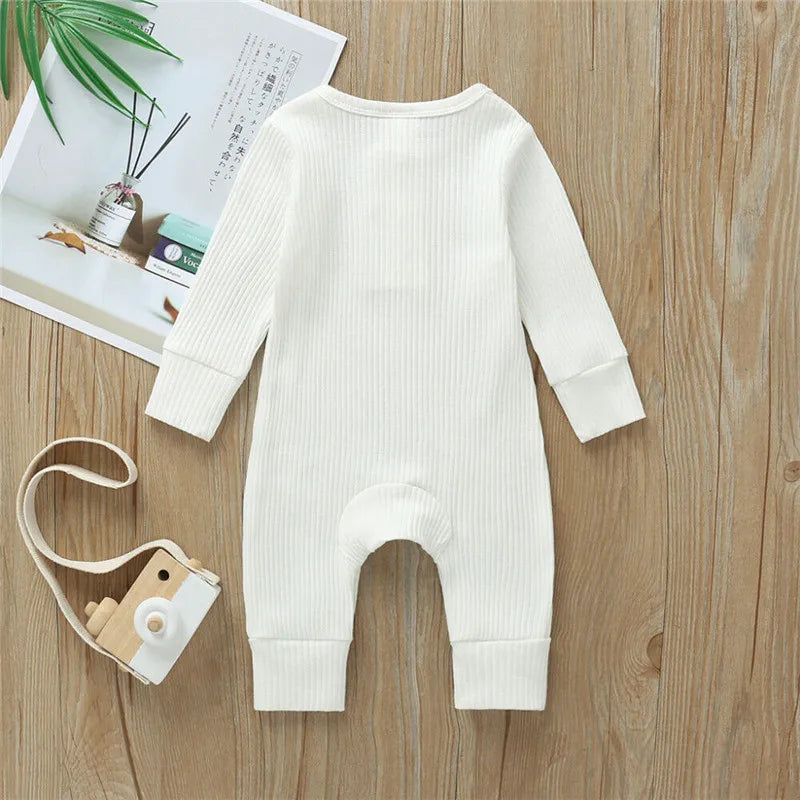 0-24Months Newborn Baby Button Romper Solid Color Knit Ribbed Jumpsuit for Infant Boys and Girls Spring Autumn Long Playsuit