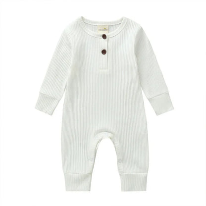 0-24Months Newborn Baby Button Romper Solid Color Knit Ribbed Jumpsuit for Infant Boys and Girls Spring Autumn Long Playsuit