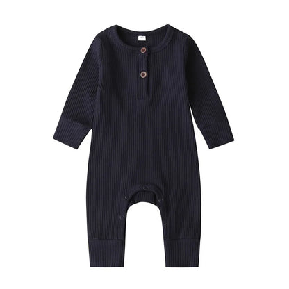 0-24Months Newborn Baby Button Romper Solid Color Knit Ribbed Jumpsuit for Infant Boys and Girls Spring Autumn Long Playsuit