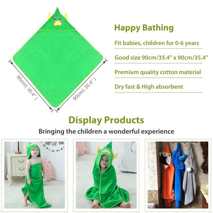 Unisex Baby Animal Hooded Bath Towel Soft Cotton Beach Swimming Bathrobe for 0-6T, Green