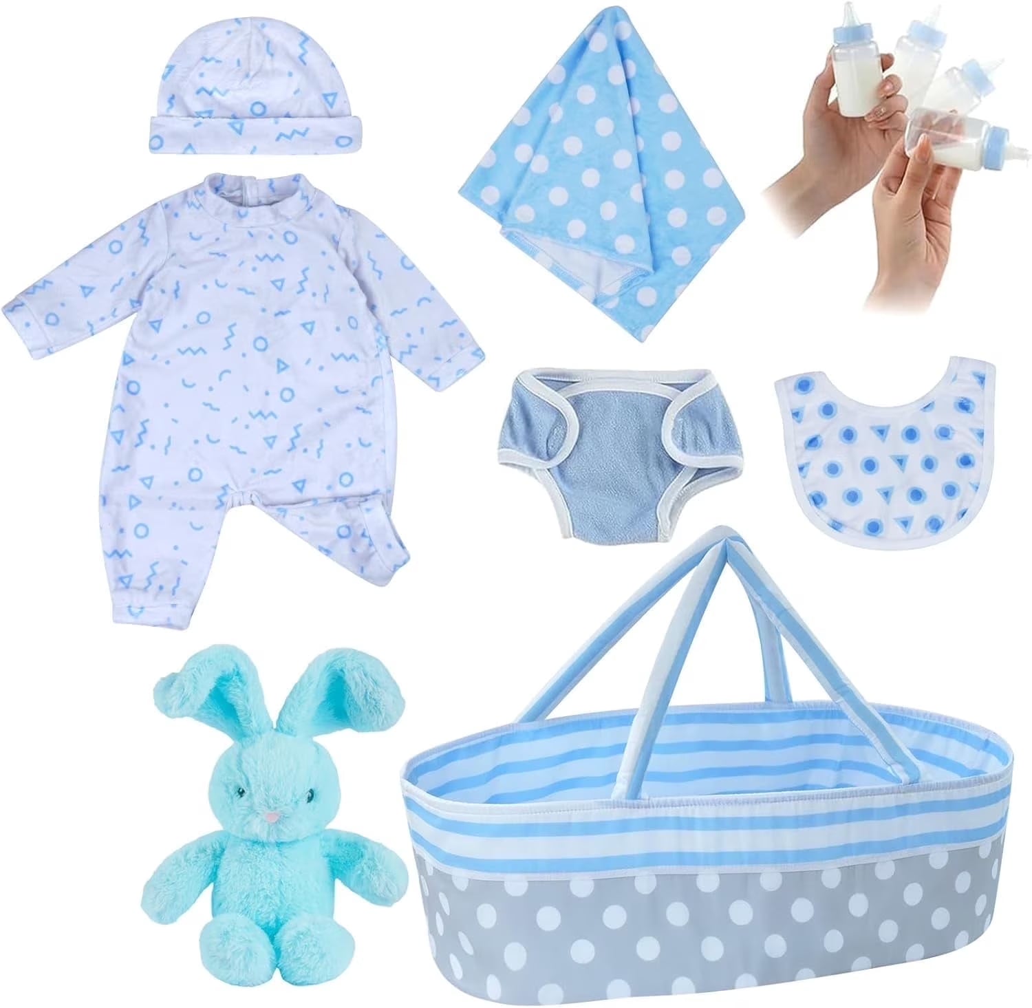 Reborn Baby Accessories with Soft Cloth Body for 17-22 in Doll - 8Pc Clothes Outfit Set for Boys