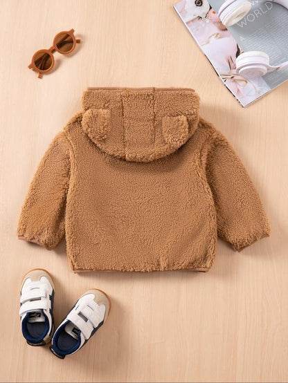Autum/Winter Children'S Zipper Jacket Fashionable Little Bear Children'S Clothing Cute Boys' and Girls' Hooded Top with Fleece Lining Baby Warm Jacket Baby Clothes Girl